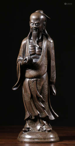 A COPPER WITH SILVER CASTED FIGURE STATUE