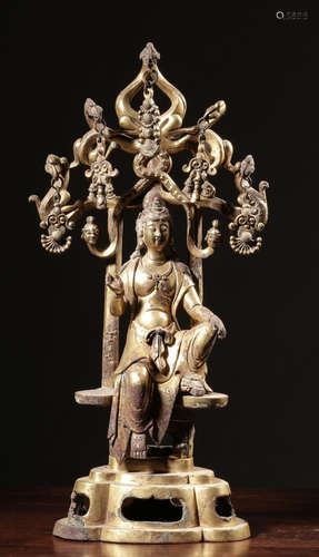 A GILT BRONZE CASTED GUANYIN BUDDHA ORNAMENT