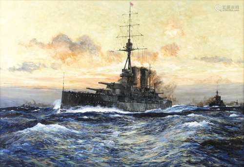 Charles Edward Dixon (British, 1872-1934) HMS Queen Elizabeth leading other capital ships of the ...