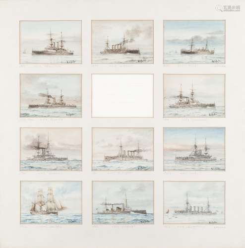 W. J. Sutton (British, late 19th/20th century) The ships served on by Commander Hugh Worsley DSO,...