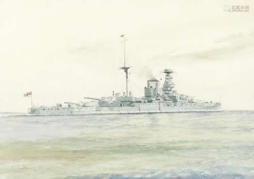 Eric Erskine Campbell Tufnell (British, 1888-1978) HMS Warspite in Norwegian coastal waters, 194...