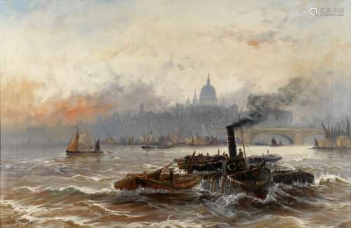 Edwin Henry Eugene Fletcher (British, 1857-1945) Shipping on the Thames, St Paul's Cathedral in t...