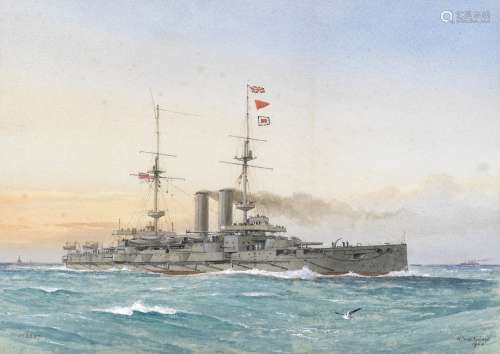 William Frederick Mitchell (British, 1845-1914) HMS Lord Nelson; HMS Duncan, two works each 24.8 ...
