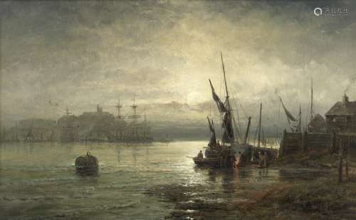 William Thornley (British, Active 1857-1898) 'Moonlight - Mouth of the Medway'; and A coastal sce...