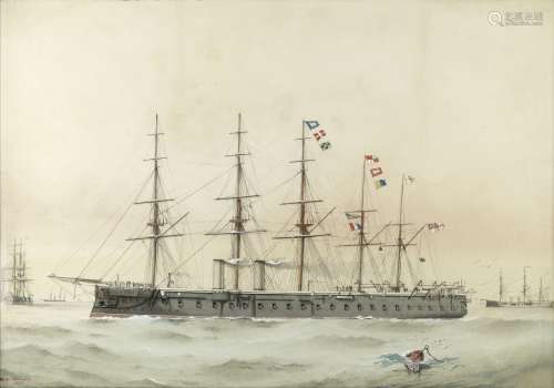 William Mackenzie Thomson (British, 19th/20th century) The Minotaur-class armoured frigate HMS Mi...