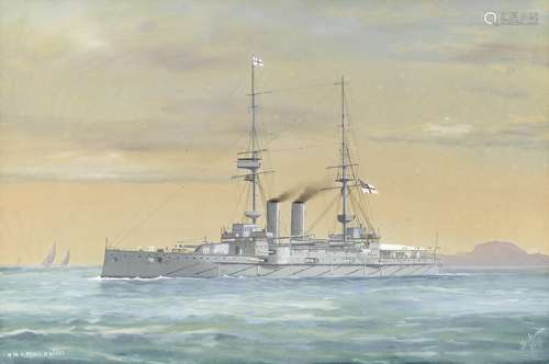 De Simone (Italian, 19th/20th Century) HMS Prince of Wales in Mediterranean waters