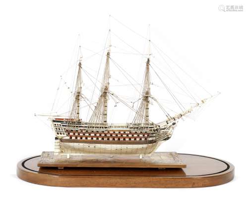 A fine Prisoner-of-war bone model of a first-class ship-of-the line, English/French, early 19th...
