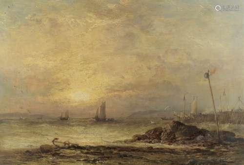 James Webb (British, 1825-1895) Evening on an English coast