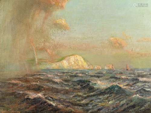 Julius Olsson (British, 1864-1942) 'Evening Shower off the Needles'