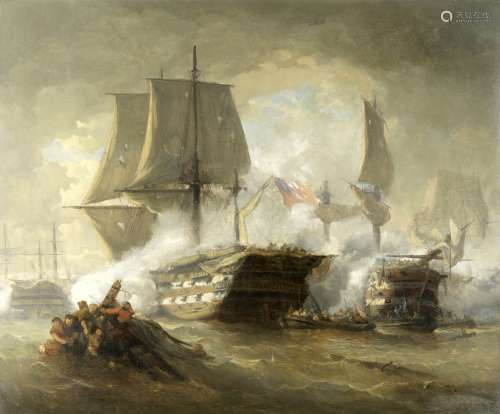 Hendrik Frans (Henri) Schaefels (Belgian, 1827-1904) In the heat of a furious naval engagement