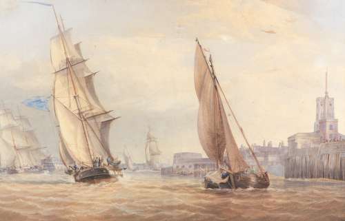 William Joy (British, 1803-1867) Shipping at the entrance to Portsmouth Harbour