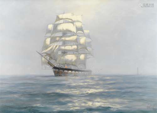 Henry Scott (British, 1911-2005) 'Sea Mist off the Eddystone - Wool Clipper Jessie Readman'