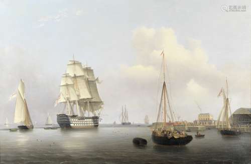 Lieutenant Robert Strickland Thomas (British, 1787-1853) Two magnificent First Rates: HMS Trafalg...