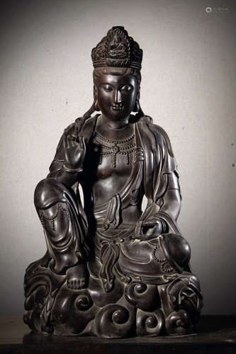 A ZITAN WOOD CARVED GUANYIN BUDDHA STATUE