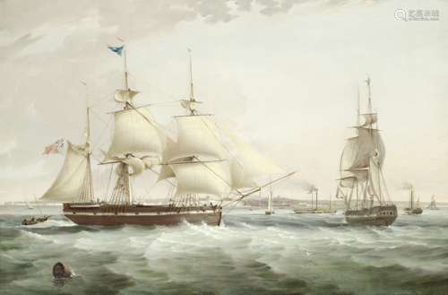 George Chambers, Snr. (British, 1803-1840) The merchant barque Crown in two positions and paddle ...