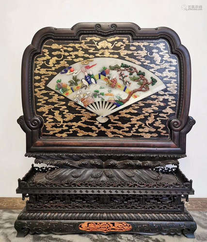 A ZITAN WOOD WITH GEM DECORATED SCREEN