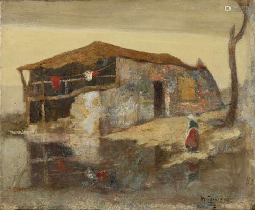 Michalis Economou (Greek, 1888-1933) Houses in Bretagne 38.5 x 46 cm.