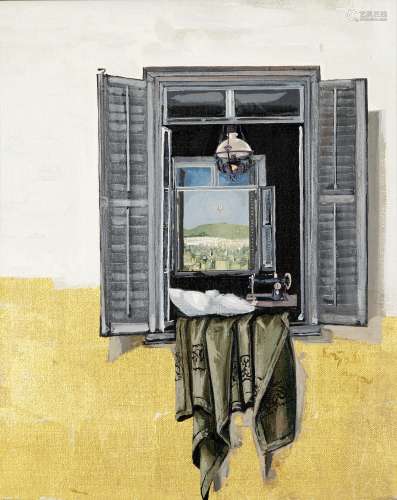 Spyros Vassiliou (Greek, 1902-1985) Window with a view 47 x 39 cm.