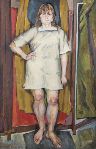 Georgios Mavroidis (Greek, 1912-2003) Girl in the studio 160 x 104 cm. (Painted in 1966.)