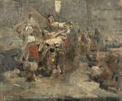 Nikiforos Lytras (Greek, 1832-1904) Returning from the fair of Pendeli 20.5 x 25 cm.