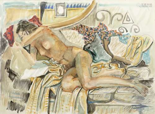 Nikos Hadjikyriakos-Ghika (Greek, 1906-1994) Sleeping girl 57 x 79 cm.