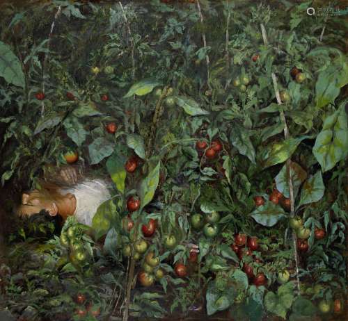Irene Iliopoulou (Greek, born 1950) Resting in nature 220 x 180 cm. (Painted in 1998.)