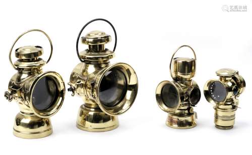 Four early motoring brass lamps, ((4))