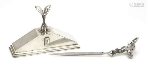 A Rolls-Royce sterling silver inkwell by Saunders & Shepherd, presented as a Christmas gift for 1...