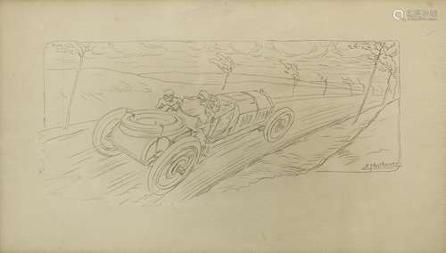 Ernest Montaut (French 1878-1909), 'Targa Florio 1907' an original pencil design for a lithograph...