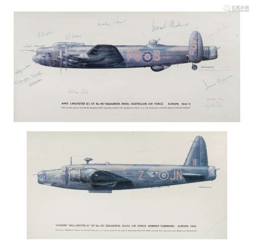 An 'Avro Lancaster B1' commemorative print after Keith Broomfield, signed by RAF pilots and perso...