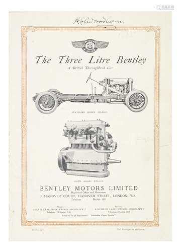 A Three Litre Bentley sales leaflet, dated October 1924,