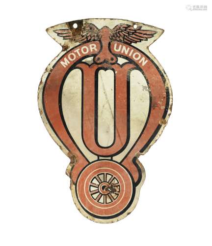 An Edwardian Motor Union double-sided shaped enamel sign, pre-1911,