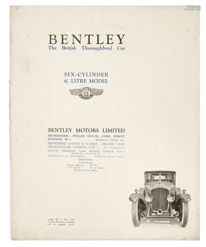 A Six Cylinder Bentley '6½ Litre Model' Preliminary Abridged Particulars sales catalogue, number ...