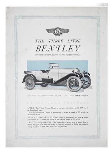 A scarce Three Litre Bentley sales leaflet, dated July 1923,