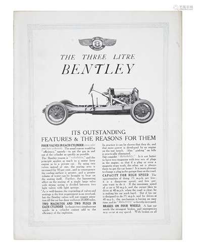 A Three Litre Bentley sales leaflet,