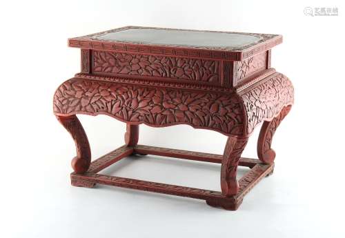 A Japanese cinnabar lacquer stand, early 20th century, 16.25ins. (41.3cms.) wide.