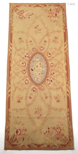 Property of a deceased estate - an Aubusson style long rug, with pale blue ground oval centre