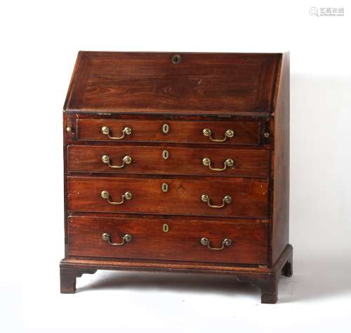 Property of a gentleman - an 18th century George III mahogany fall-front bureau, with four long