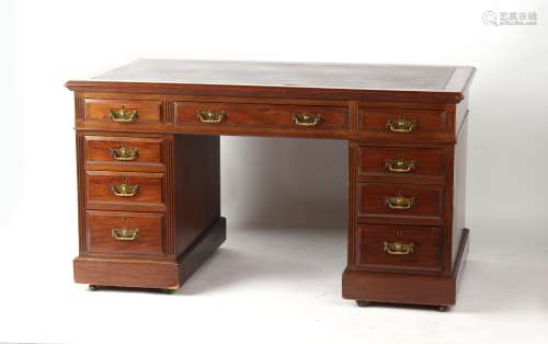 Property of a lady - a late Victorian American black walnut twin pedestal partner's desk, with 9