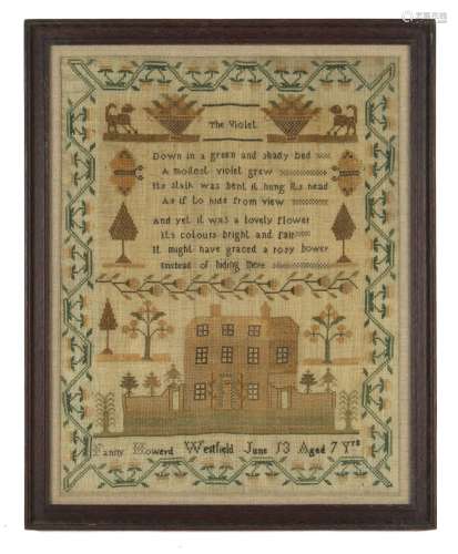 Property of a gentleman - a 19th century verse sampler entitled 'The Violet', by Fanny Howerd