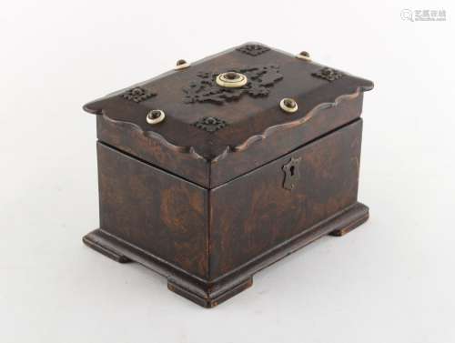 Property of a deceased estate - a Victorian papier mache faux burr walnut tea caddy, 6.75ins. (