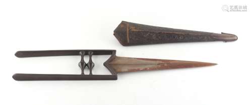 Property of a deceased estate - a long 19th century Indian katar or push dagger, in tooled leather