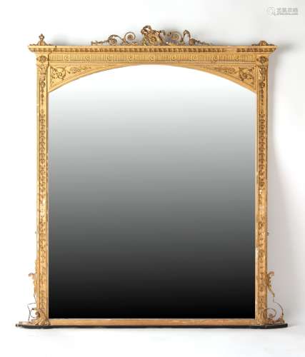 Property of a lady - a late 19th / early 20th century gilt overmantel mirror, losses, 63ins. (