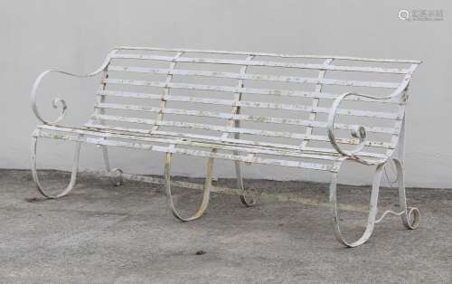 Property of a gentleman - an early 20th century white painted wrought iron garden bench, 84ins. (