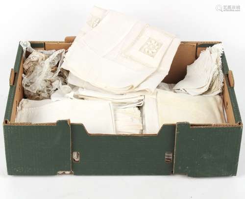 Property of a lady - a box containing assorted white linen & lace.