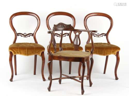 Property of a gentleman - a set of three Victorian walnut balloon-back chairs with cabriole legs;