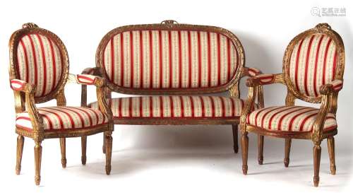 Property of a lady - a French Louis XVI style carved giltwood & upholstered suite comprising a