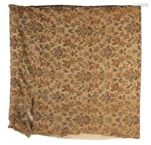 Property of a lady - a floral embroidered silk panel, 18th / 19th century, possibly French, folded