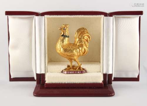 A rare unmarked yellow gold (tests 18-22ct) scent bottle modelled as a cockerel with rose cut
