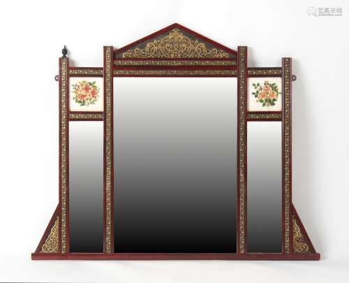 Property of a lady - a late 19th / early 20th century painted overmantel mirror, 45.25ins. (115cms.)